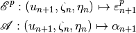 {\mathscr E}^p : (u_{n+1}, \zeta_n, \eta_n) \mapsto \varepsilon^p_{n+1}

{\mathscr A} : (u_{n+1}, \zeta_{n}, \eta_n) \mapsto \alpha_{n+1}