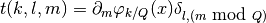 t(k,l,m) = \partial_m\varphi_{k/Q}(x) \delta_{l, (m \mbox{ mod } Q)}