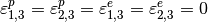 \varepsilon^p_{1,3} = \varepsilon^p_{2,3} = \varepsilon^e_{1,3} = \varepsilon^e_{2,3} = 0