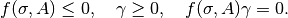 f(\sigma, A) \le 0, ~~~ \gamma \ge 0, ~~~ f(\sigma, A) \gamma = 0.